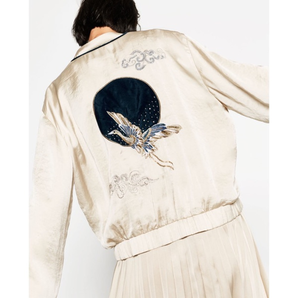 NWT Zara Kimono Satin Embroidered Bomber Jacket - Picture 2 of 8